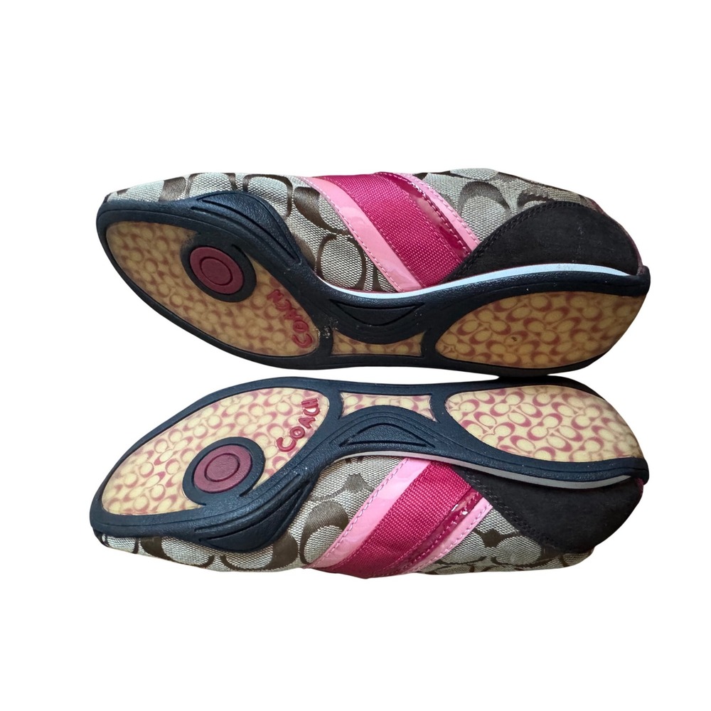 Coach Jenney Signature Monogram Brown Pink Sneakers Driving Shoes Size 7.5 - Picture 2 of 8